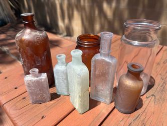 Antique Glass Bottle Collection – Set of 8