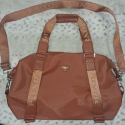 Designer BrownNylon Shoulder Bag Wine Red Interior 