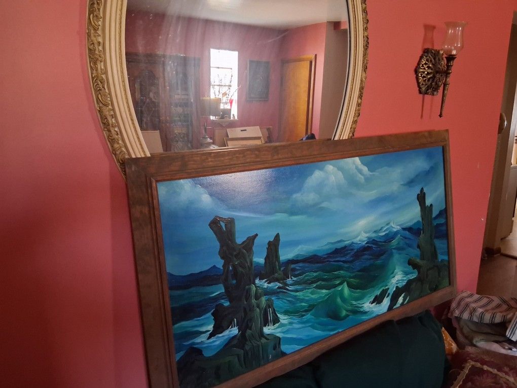 Large Vintage Oil Painting 53' X 29'