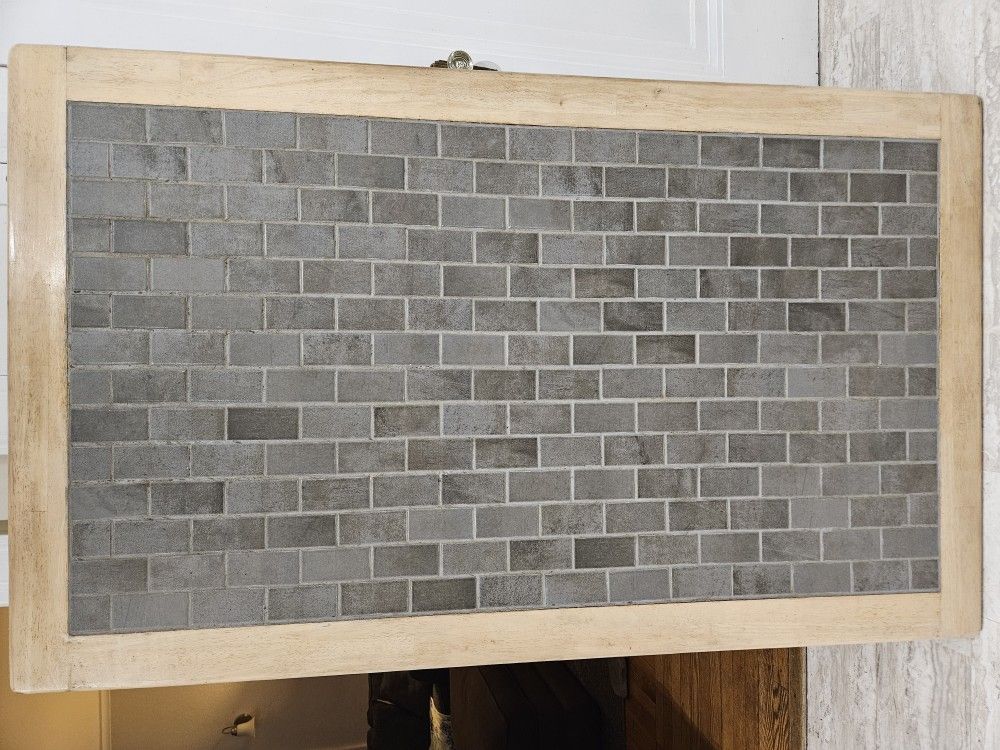 Farmhouse Style Kitchen Dining Table With Gray Mosaic Tile Top