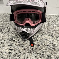 TCMT DOT Youth & Kids Motorcycle Helmet Pink Butterfly White with Goggles & Gloves for Atv Mx Motocross Offroad Street Dirt Bike L Size