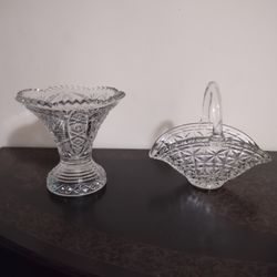 Crystal Vase Pin Wheel Flower Design  & Crystal Glass Flower Basket