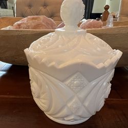 Vintage Milk Glass Dish With Lid