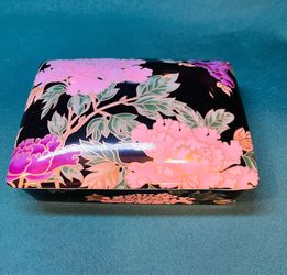 Vintage Fitz & Floyd “ cloisonné Peony” divided playing card box