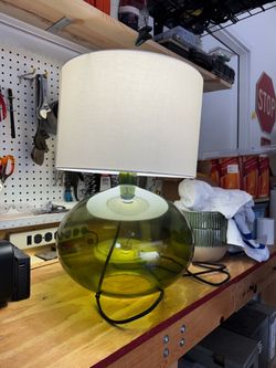 Lamp with green glass and white shade