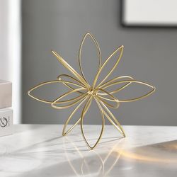 Mocome 8" Gold Decorative Sphere, Metal Floral Tabletop Sculpture