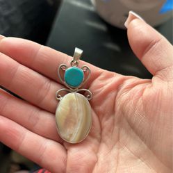 Pearl And Turquoise Silver Pendent 