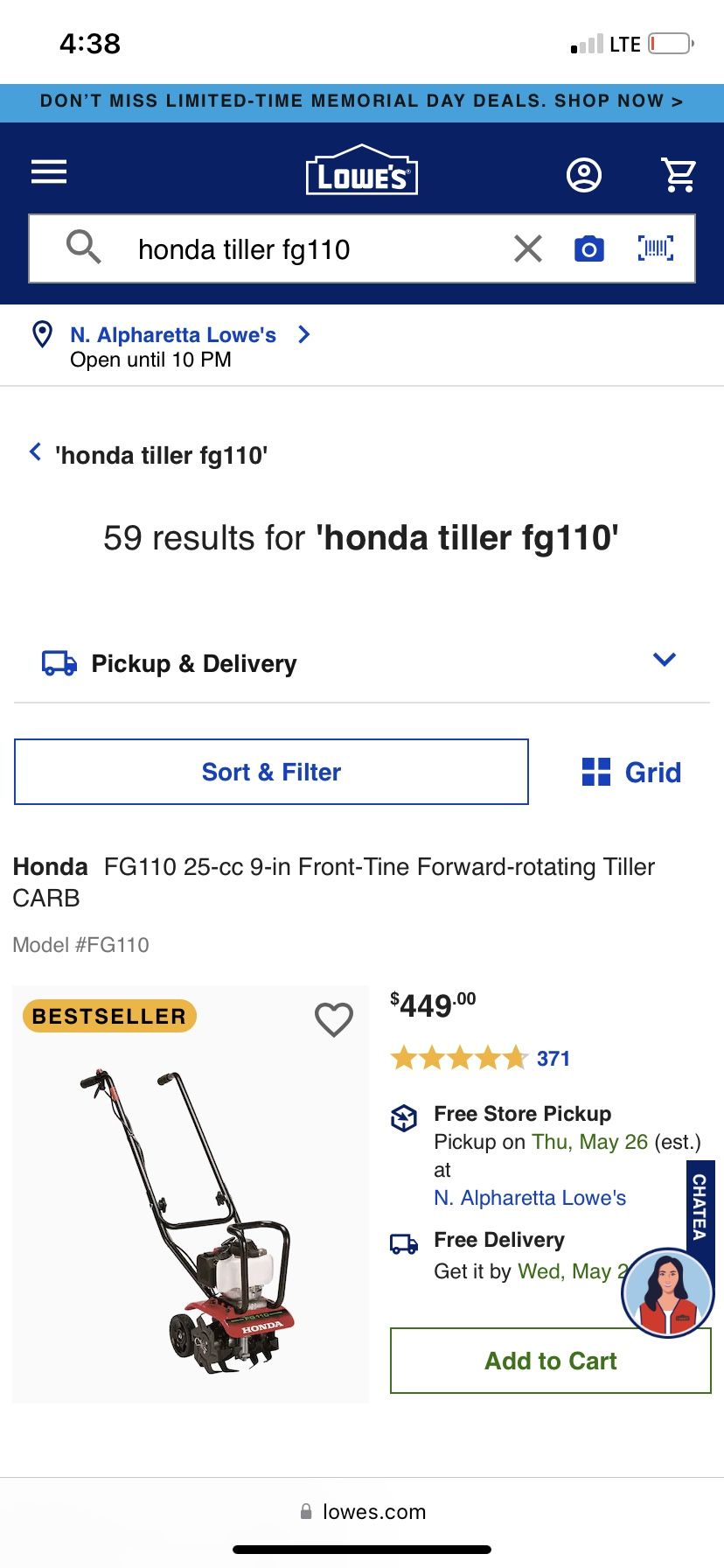 Honda Tiller Fg110  Tiller
