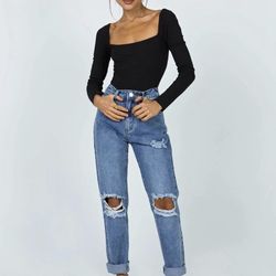 Princess Polly Hayden Knee Rip Jeans Mid Wash Denim Size 4
