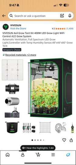 VIVOSUN complete grow kit, grow light