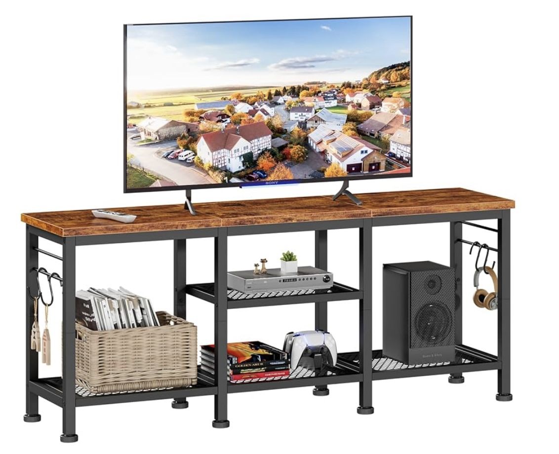 Stand for TVs up to 55 Inch, Entertainment Center with Open Storage Shelves, TV Media Console Table with Soundbar Shelf for Living Room, Bedroom, Rust