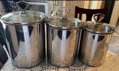 Princess House Set De 3 Botes-Recipientes De Metal Barrington.
