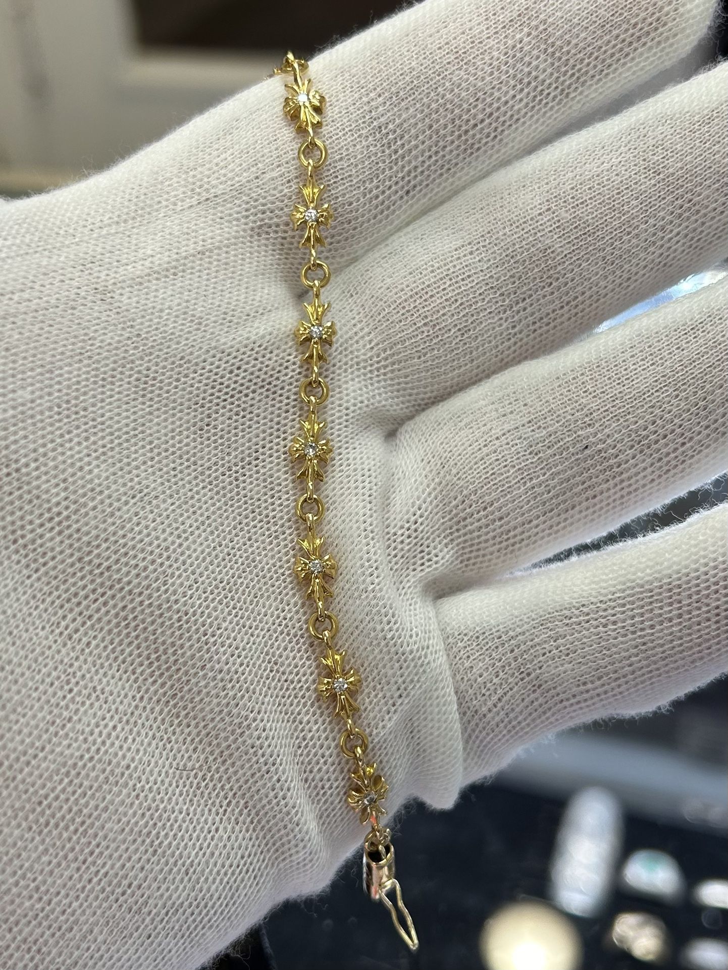 22kt Yellow Gold Chrome Hearts VVS Diamond “Tiny E” Bracelet