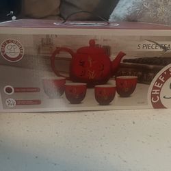 chefs 5 piece red tea set 