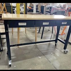 Minor Chipped Assembled New 60x20 inch Workbench with Drawer and Wheels Heavy Duty Workshop Table