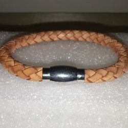 10 Braided Natural Leather And Stainless Steel Bracelet Magnet Class