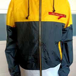 Strong Windbreaker Rain Coat Jacket w/Hood Yellow Black Unisex fits size XL
