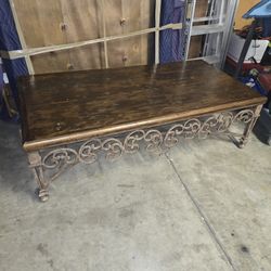 Large Wooden With Metal Legs Coffee Table