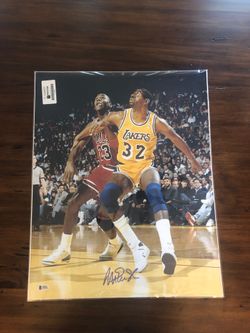Magic Johnson signed lakers 16x20 Beckett COA michael Jordan Los Angeles showtime