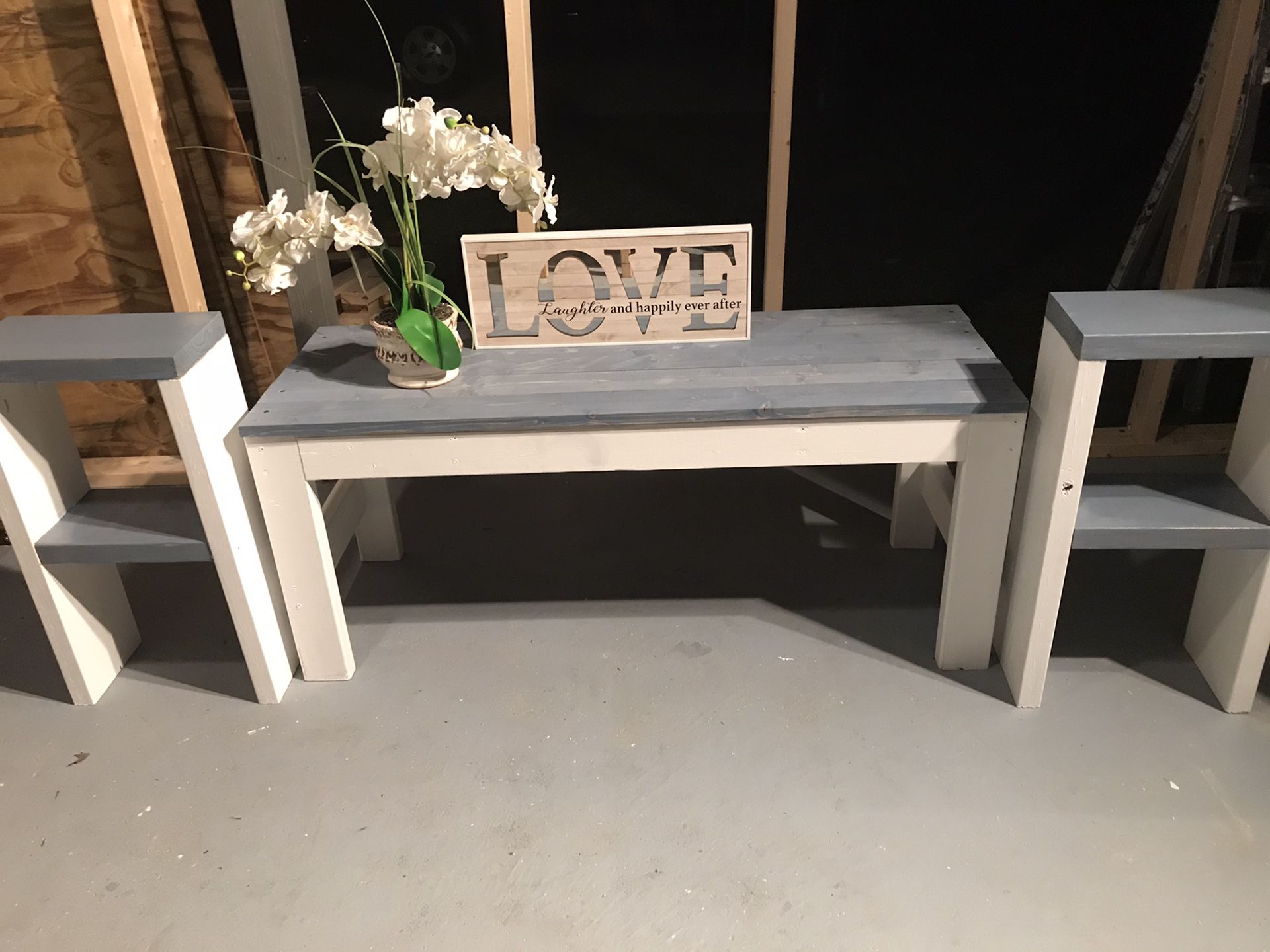 Gray stain top coffee table with matching end tables