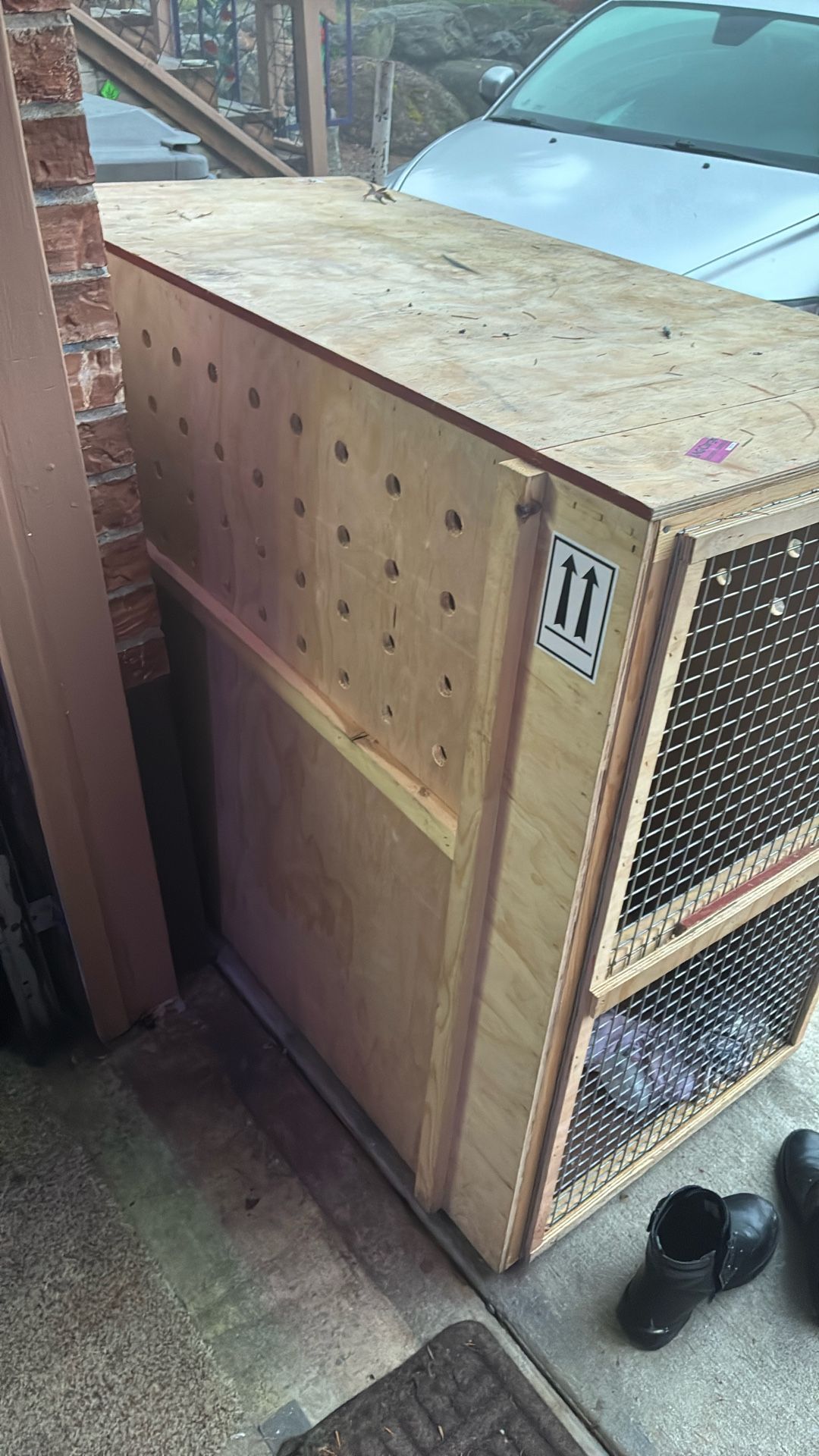 Wooden Dog Kennel With Vent Holes Screen And Heavily Modified Hinged Door