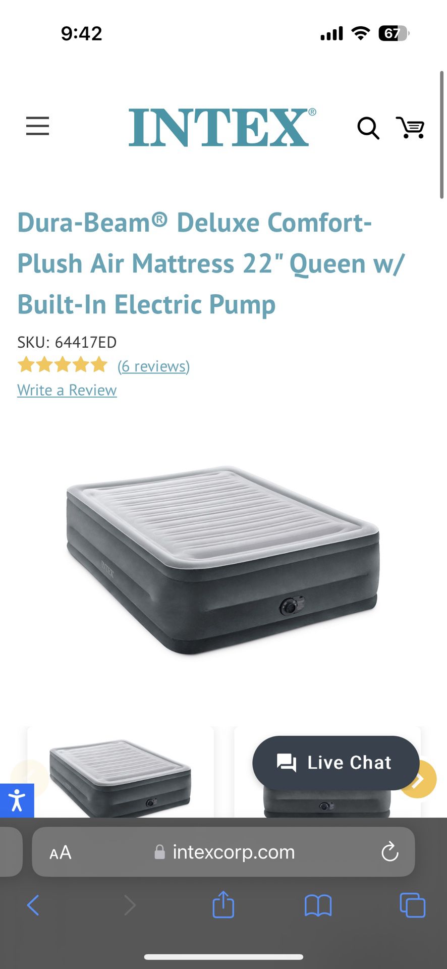 Intex Queen air mattress with built in pump