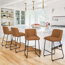 Set Of 4 LUE BONA 26 Inch Counter Height Bar Stools, Faux Leather Upholstered Barstools, Barstool with Back, Comfortable Bar Chairs, Modern Counter St