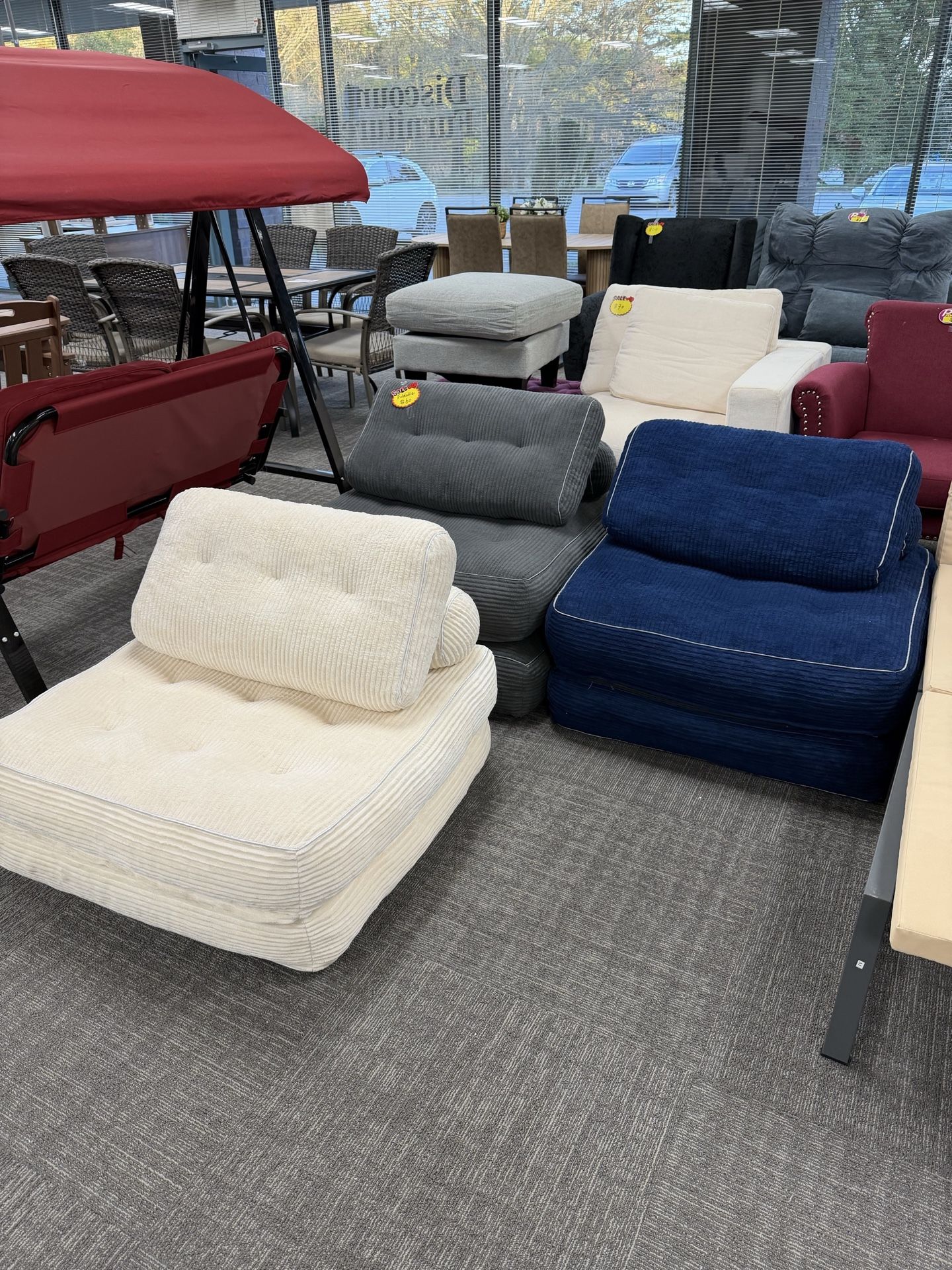 Folding Chair Bed🔥Blue/Gray Convertible Futon Sofa for Adults, Floor Lounge Chair for Living Room, Small Sofa Bed for Compact Spaces. 💰60$