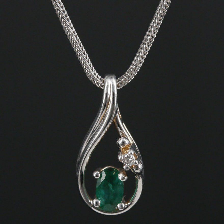 14k Natural Emerald & Diamond Necklace