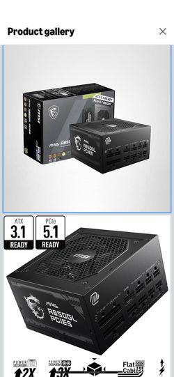 Gaming MSI MAG A850GL PCIE5, Fully Modular Compact Gaming 850W Power Supply, 80+ Gold, ATX 3.1 & PCIe 5.1 Ready, Native Dual-Color 12V-2x6 Cable