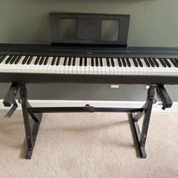 FULL SET UP: Yamaha P-71/P-45 Digital Piano/Keyboard + Stand, Bench (with storage), & Headphones