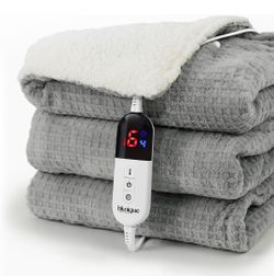Heated Blanket Electric Throw Waffle, 50x60 Inches Sherpa Fleece Fast Heating