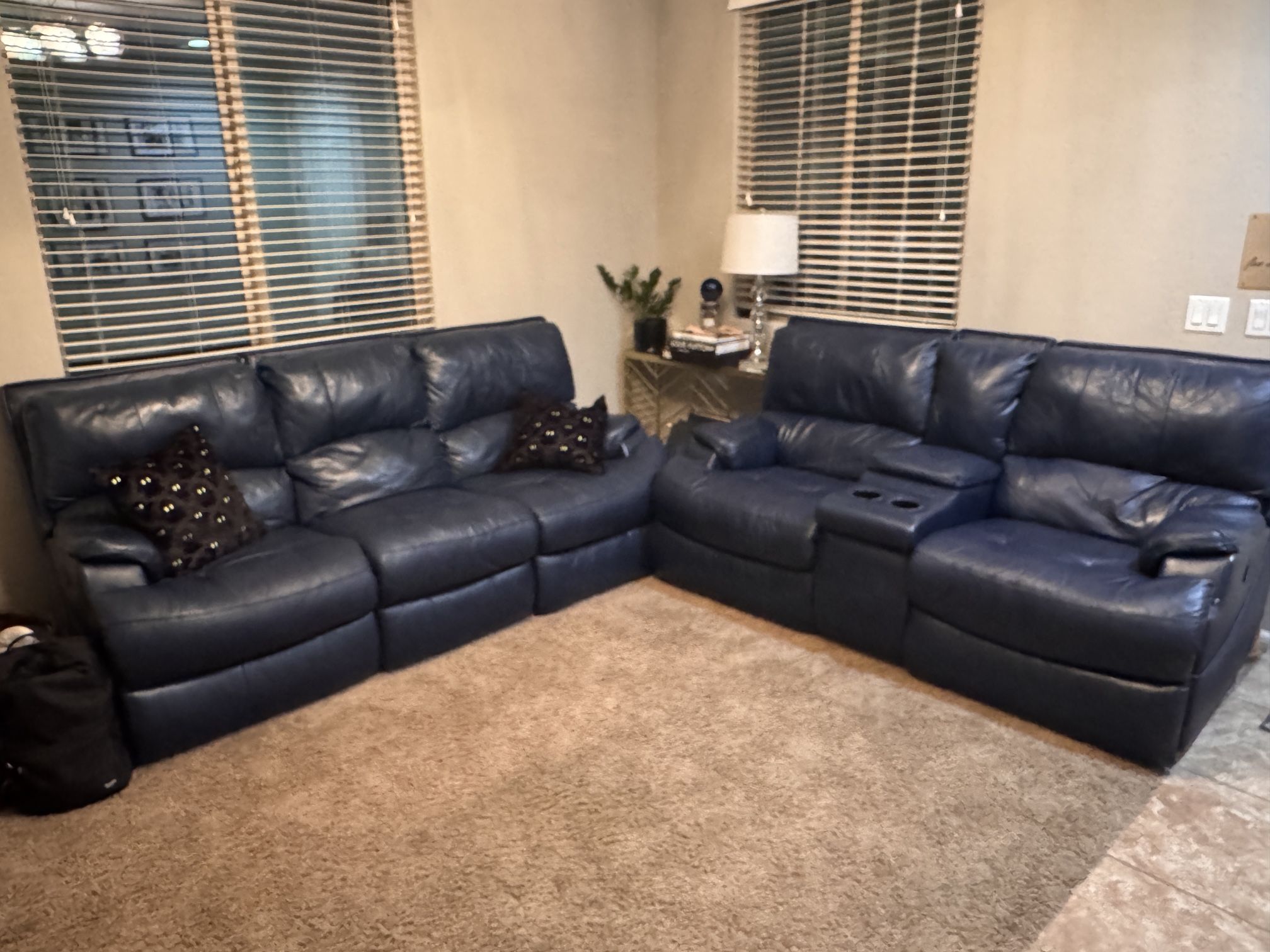 Navy Blue Electric Reclining, Loveseat, And Sofa