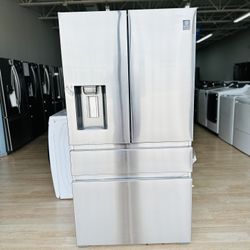 NEW Samsung - 22.6 cu. ft. 4-Door Flex French Door Counter Depth Refrigerator with FlexZone Drawer - Stainless Steel