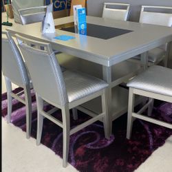 Tommy Silver 7-Piece Counter Height Set (Dining table and Chairs