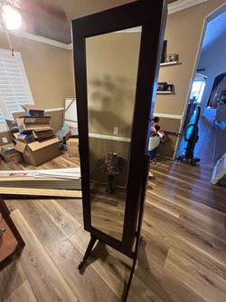 Full-Length Floor Standing Mirror Dark Wood Frame