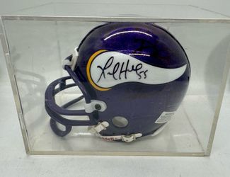 Vintage SIGNED MINNESOTA VIKINGS MINI HELMET W/DISPLAY CASE Riddell 3 5/8 Size