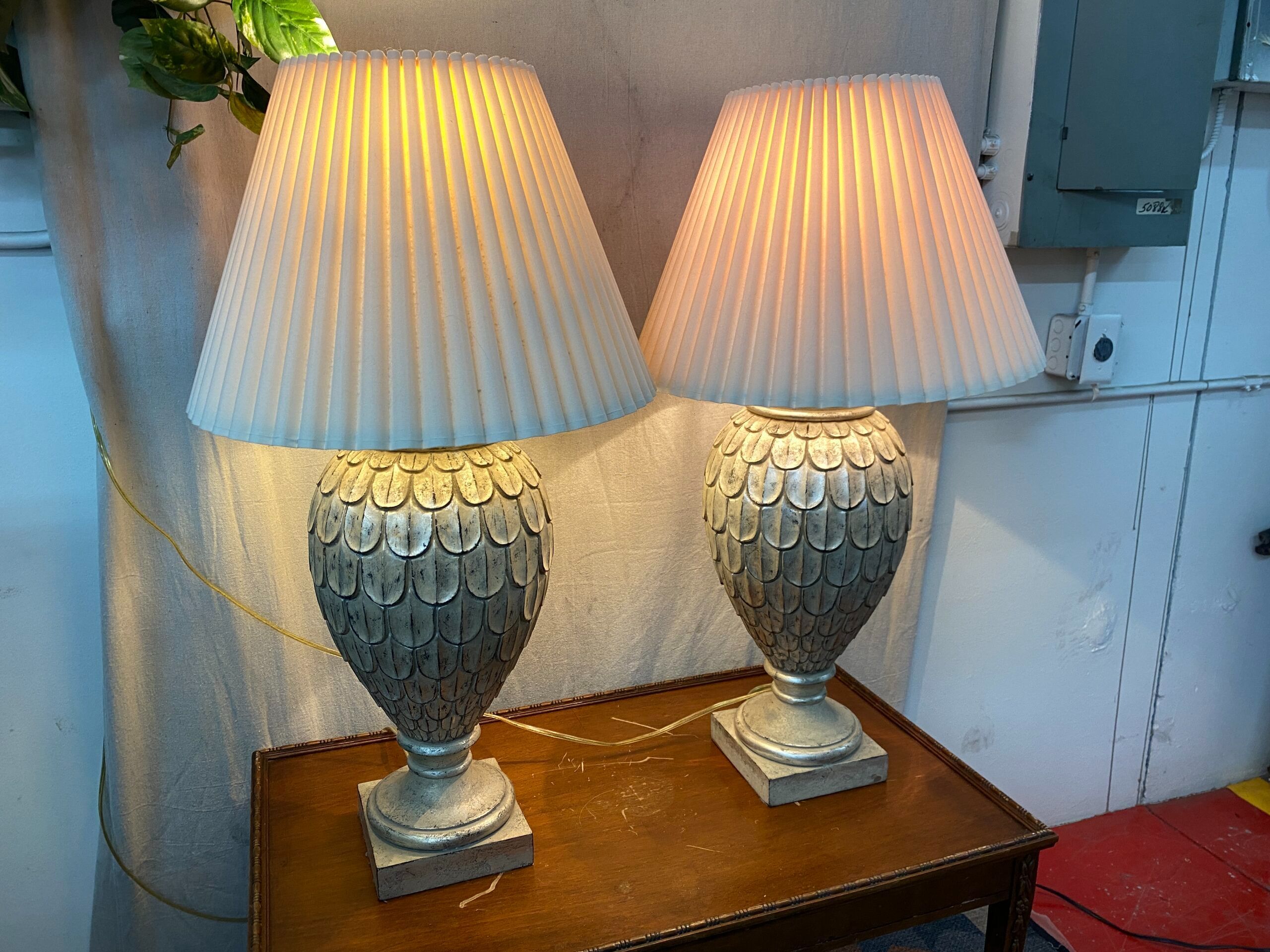 Pair of Weathered Grey Feather Table Lamps Home decor