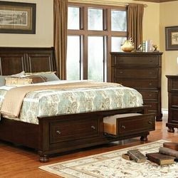 Brand New Brown Cherry 6pc King Size Storage Bedroom Set 