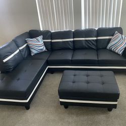 💥AMAZING Black Sectional Sofa Set w/ Ottoman (Left Chaise) 👍FREE FINANCING AVAILABLE 👉 0️⃣ DOWN PAYMENT ❗NO CREDIT CHECK❗ 