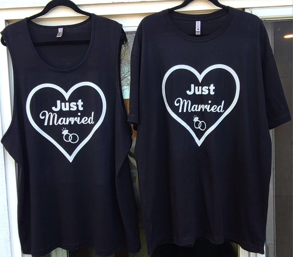 Matching “Just Married” Hubby & Wifey Shirts – Black Set of 2 – Size XXL – 100% Cotton