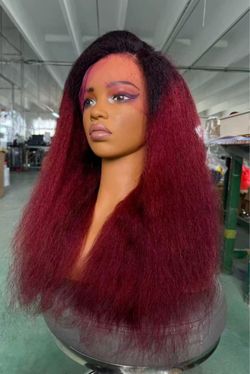 Burgundy Ombre Kinky Straight Lace Front Wig