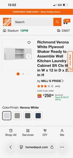 Richmond Verona White Plywood Kitchen Laundry Cabinet