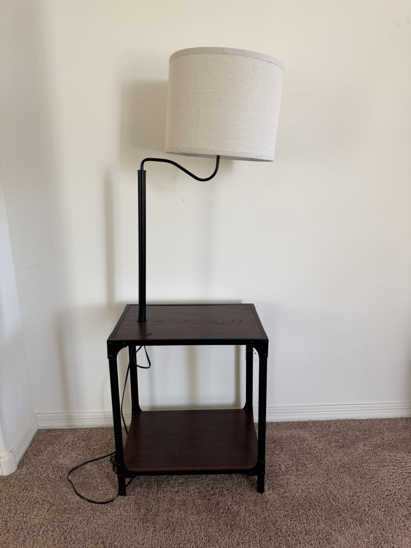 2 End Tables With Attached Light Fixture And Plug With USB-A Outlet