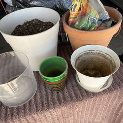 Assorted Flower Pots and Soil