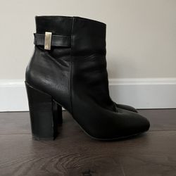 EXPRESS Black Leather 3” Heel Booties