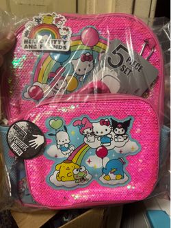 5pc sequins hello kitty backpack new