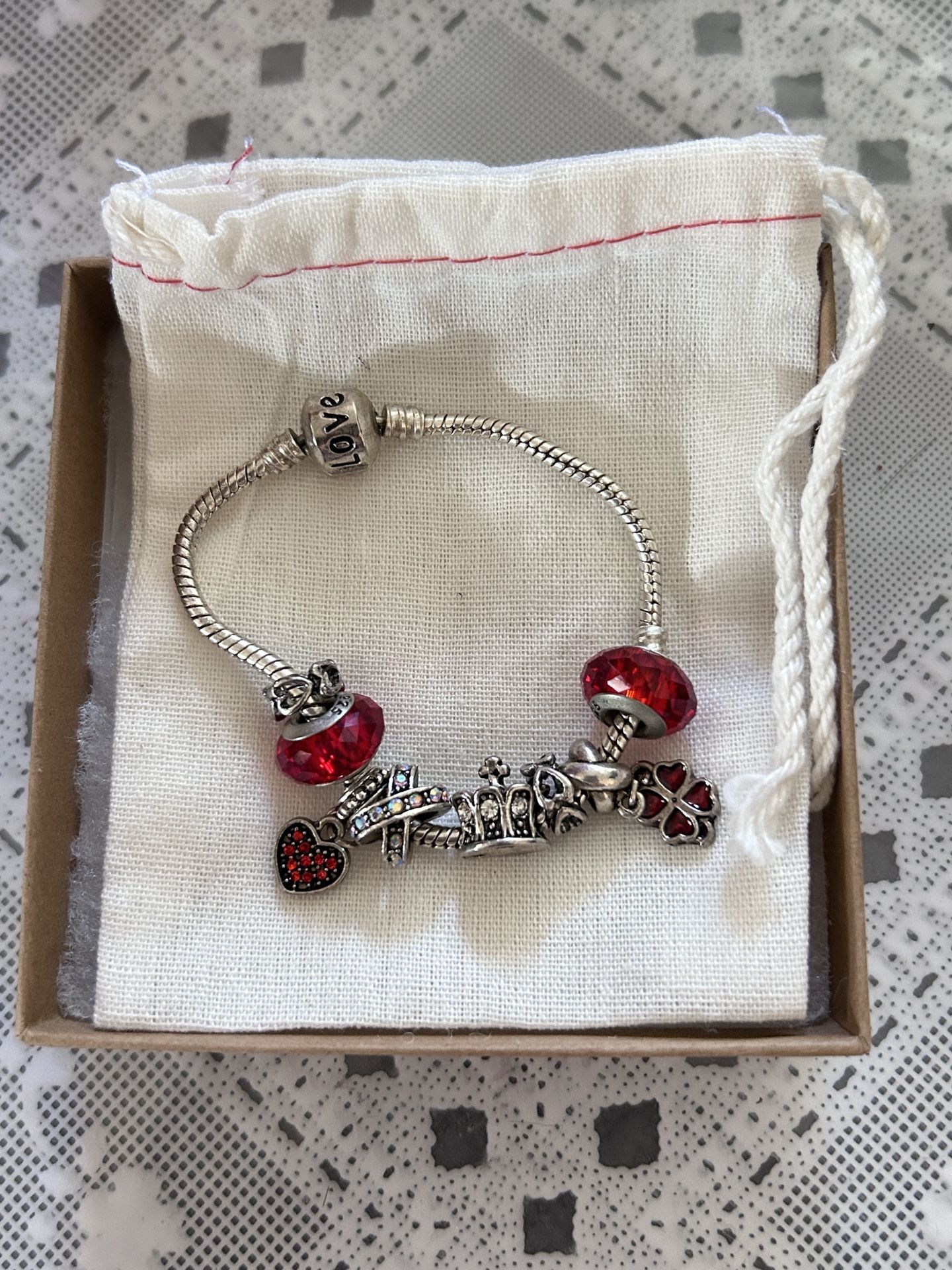 authentic red silver pandora charm bracelet