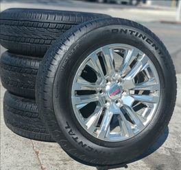 20" Chevy Silverado GMC Sierra Factory Stock OEM Wheels & Tires Continental 95% Tahoe Suburban Escalade Yukon Titan Rims Rines Llantas.. Setof4