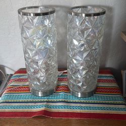 Modern Iridescent Geometric Glass Vases – Set of 2